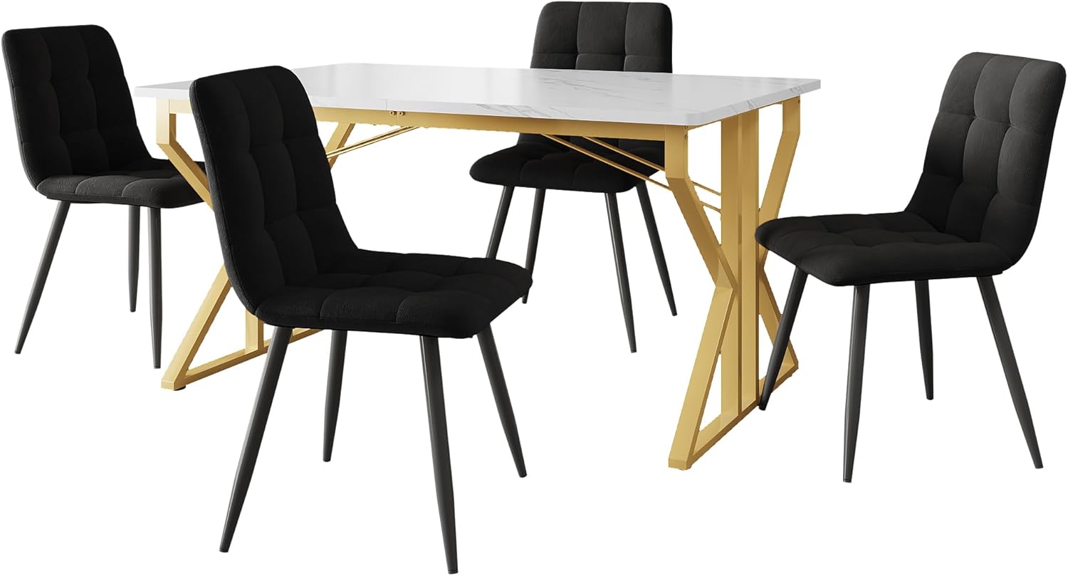 Moimhear Esstisch mit Metallbeinen(119×70cm),Küchentisch, stabiles Metallgestell,moderner Marmorierung Esstisch, Tisch Wohnzimmer Frühstückstisch für Küche Esszimmer (Weiß+Gold)