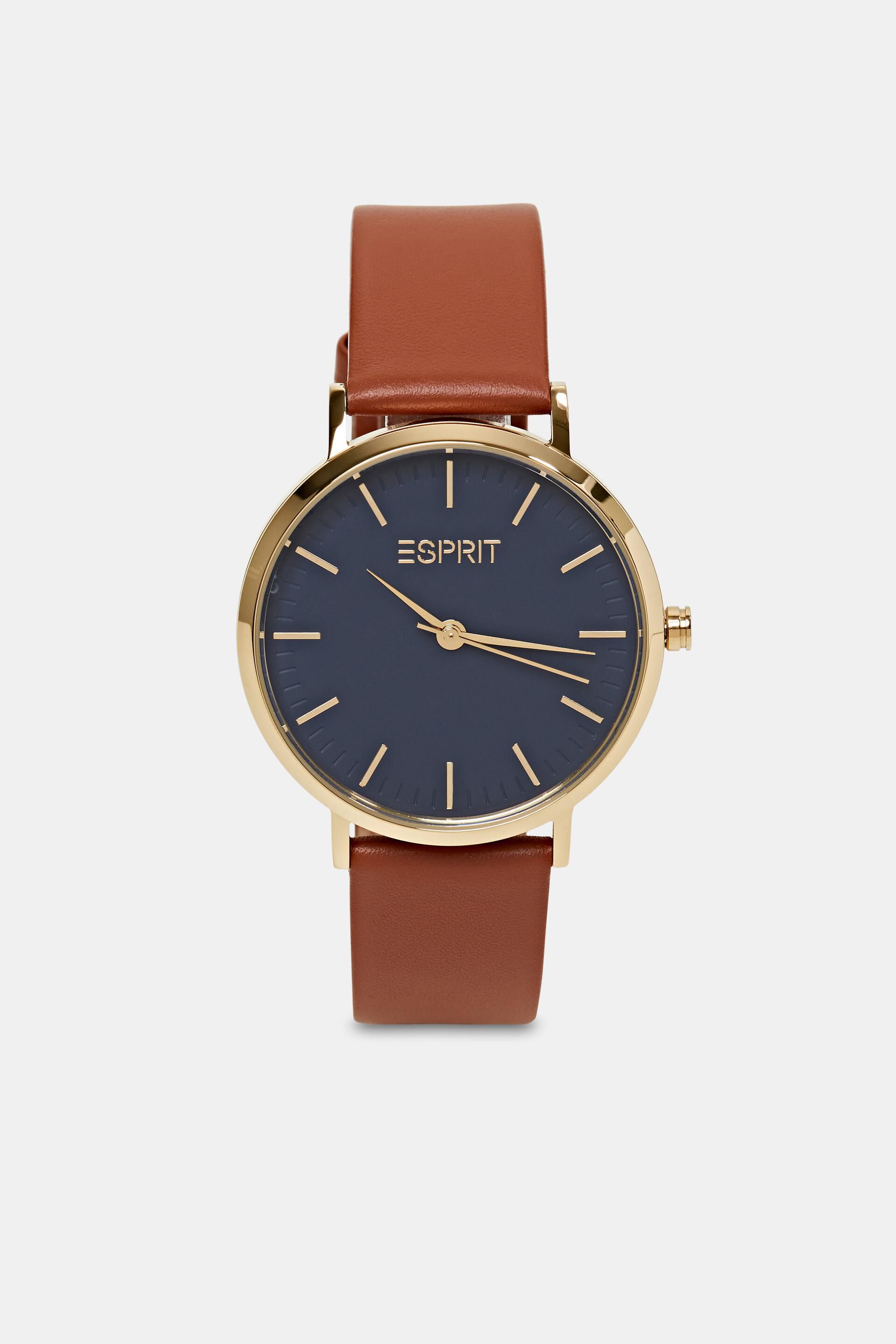 Montre en acier inoxydable doré avec bracelet en cuir