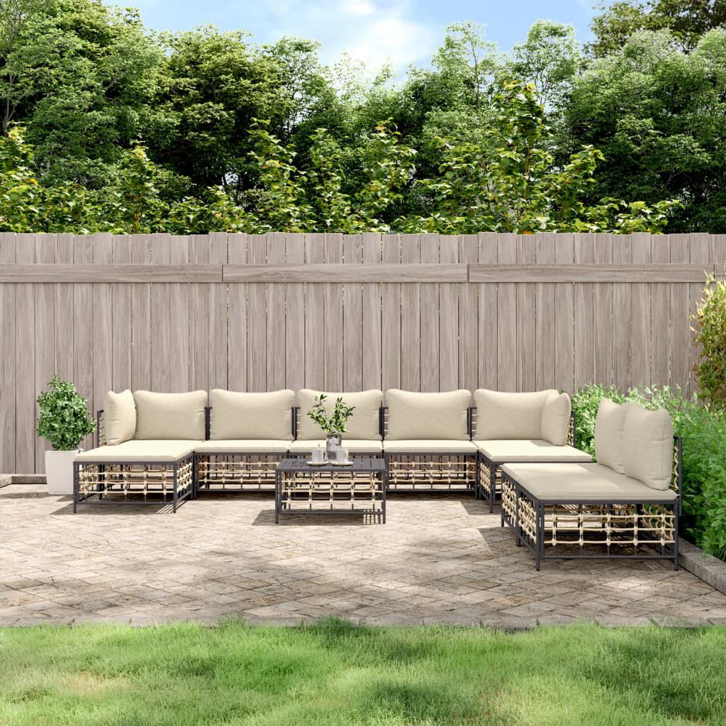 vidaXL 10-delige tuinloungeset met kussens, antraciet