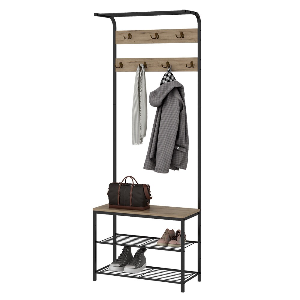 Vicco Garderobe Fyrk, 70 x 190 cm, Eiche Schwarz, Ablage, Bank & Schuhregal, Industrial