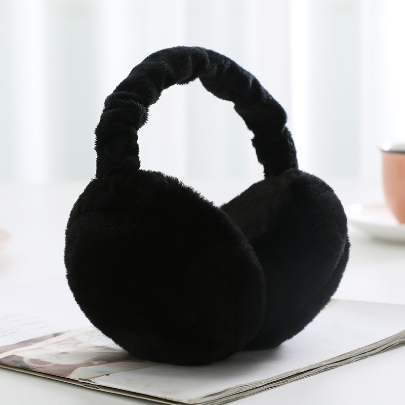 Weiche Plüsch Ohrenwärmer Winter Ohrenschützer Accessoire (One Size) - Schwarz