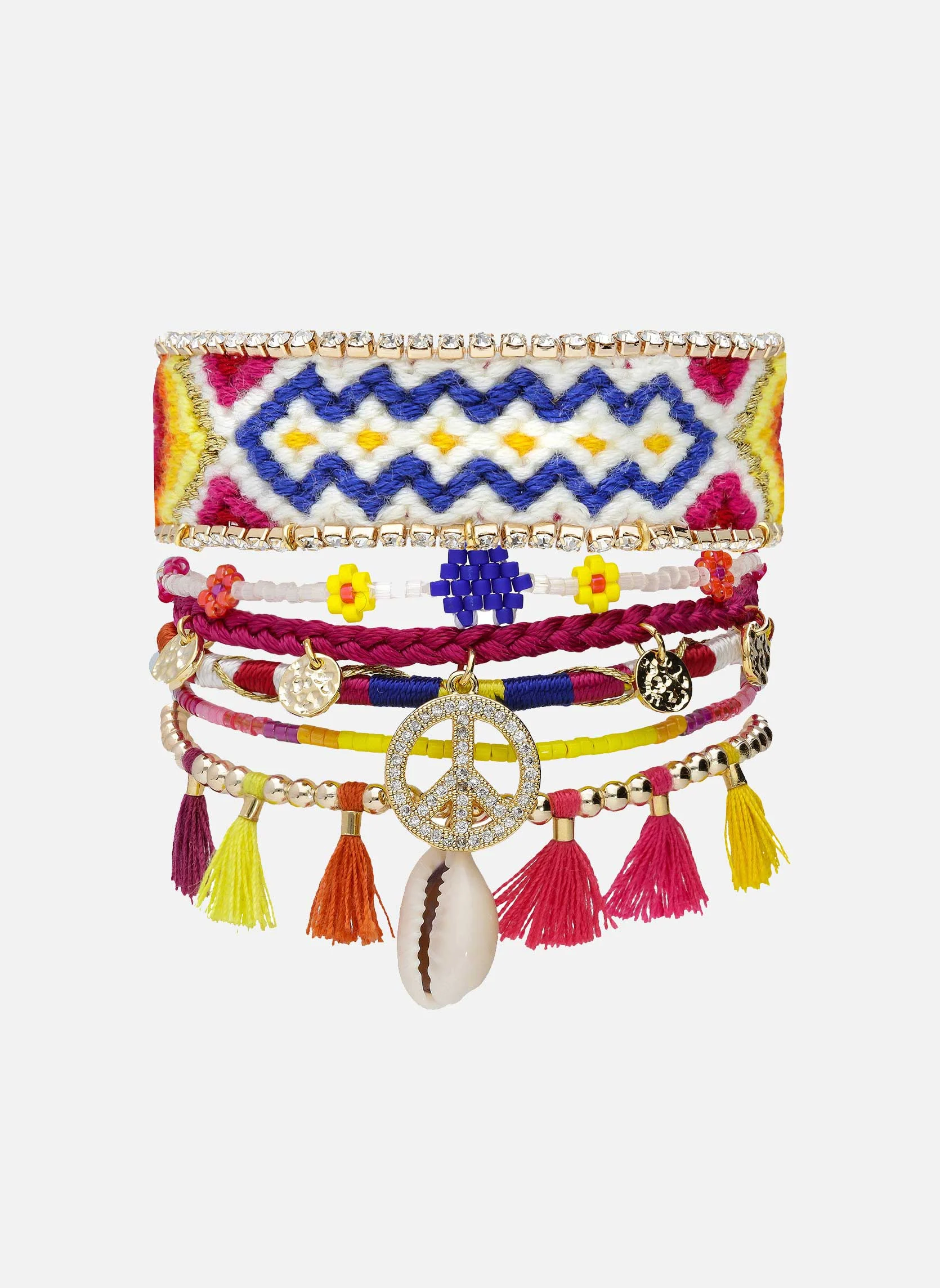 PEACEMAKER - Bracelet multiliens avec fermoir aimanté en perles | Blanc