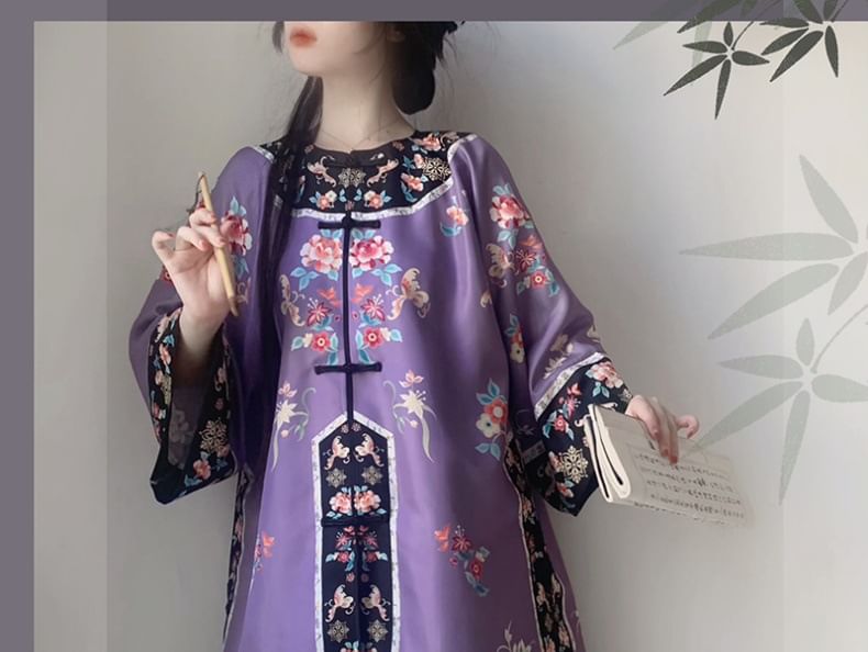 Francoix - Hanfu-kostuumset met lange mouwen en bloemenmotief
