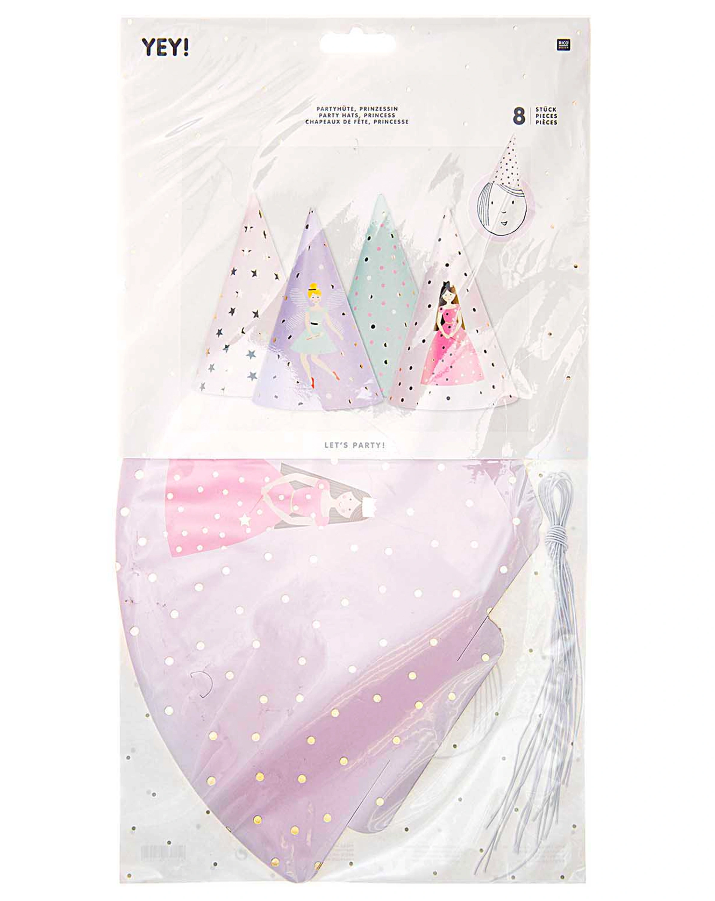 Partyhüte PRINZESSIN 8er-Pack in rosa/lila/türkis