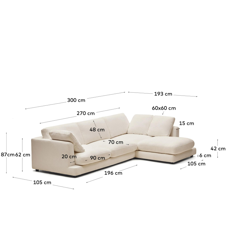 Kave Home Gala 4-zits bank met chaise longue rechts wit