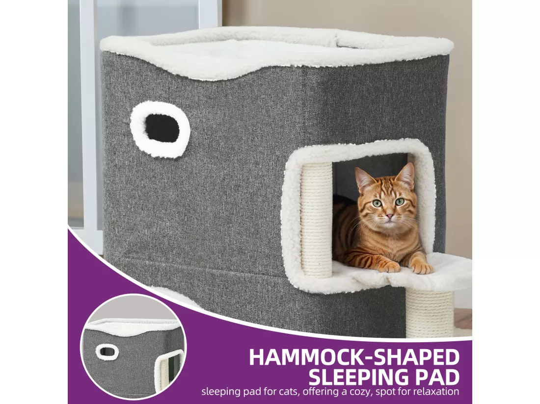 YITAHOME Maison pour Chat - Niche Chat Interieur - 58 * 35 * 63cm - Gris - Lit Chat - Cabane Chat - Arbre à Chat