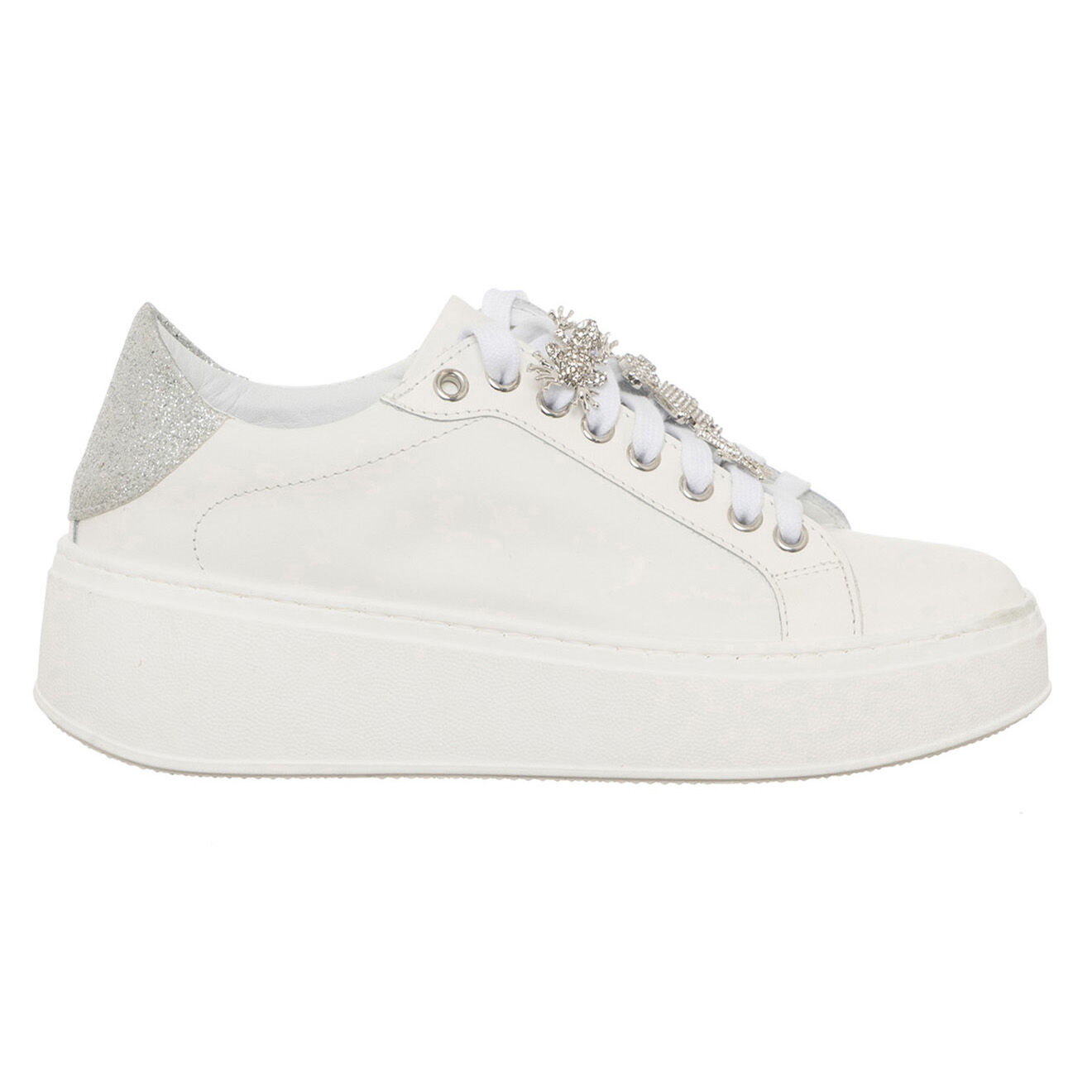 Loretta Pettinari Sneakers en Cuir Gala blanc/argenté