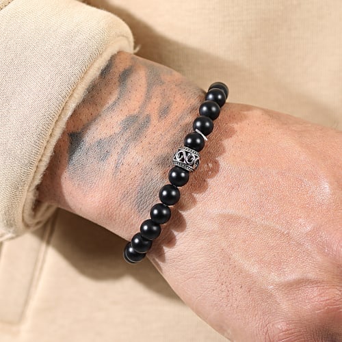 Bracelet Pendentif A Motif 8mm Noir Mat
