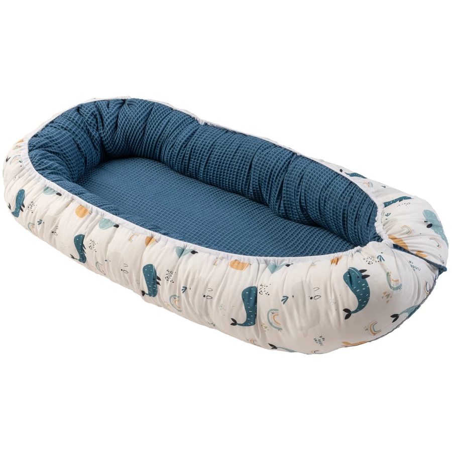 Ullenboom Kuschelnest Waffelpique Blau Wale 55 x 95 cm