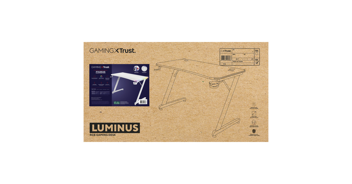 TrustGXT 709W Luminus RGB-gamingbureau gaming desk  (Wit)