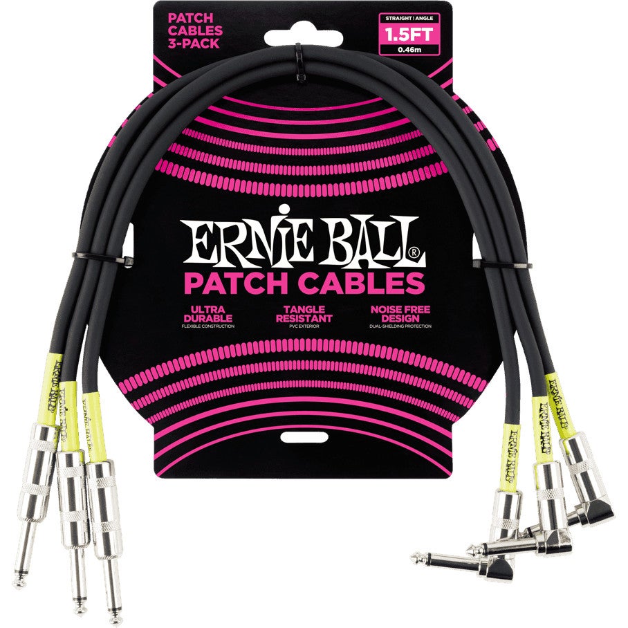 Ernie Ball 6076 patchkabel haaks/recht 46 cm zwart (3 stuks)