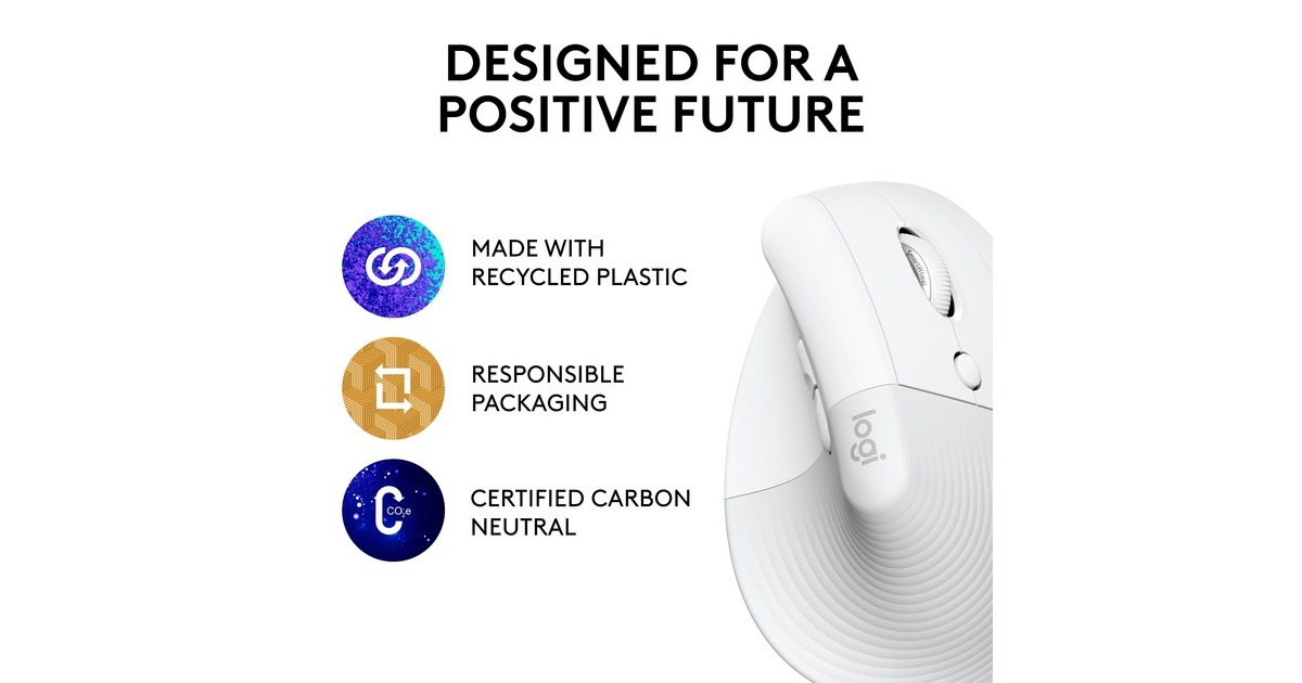 LogitechLift Vertical Ergonomische Muis - Rechtshandig  (Wit/lichtgrijs, Bluetooth, 4000 dpi)