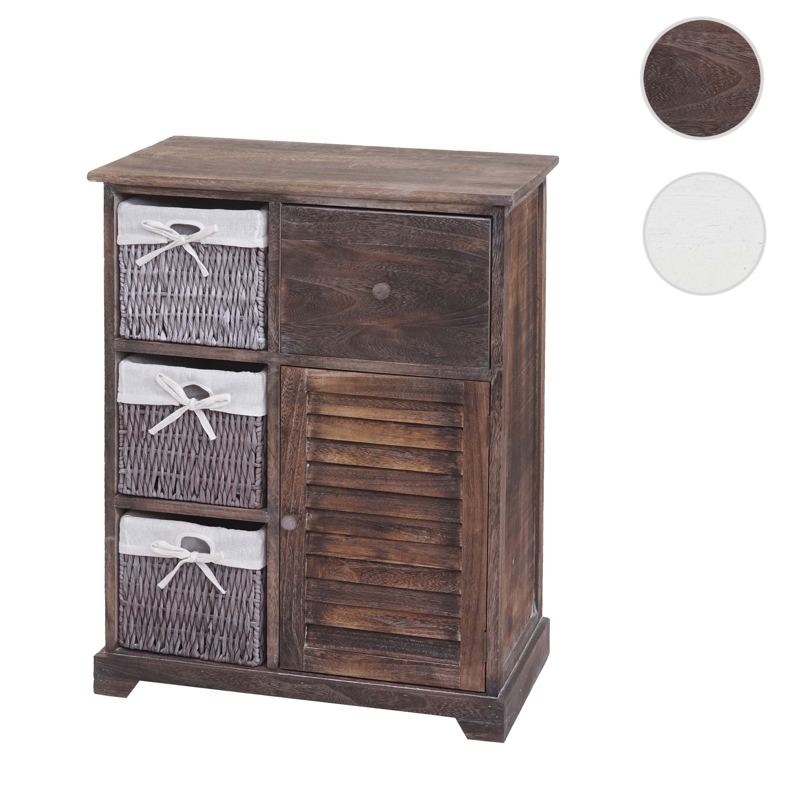 Kommode MCW-H21, Schrank Schubladenkommode, Massiv-Holz Korb-Schublade 80x60x30cm ~ shabby braun