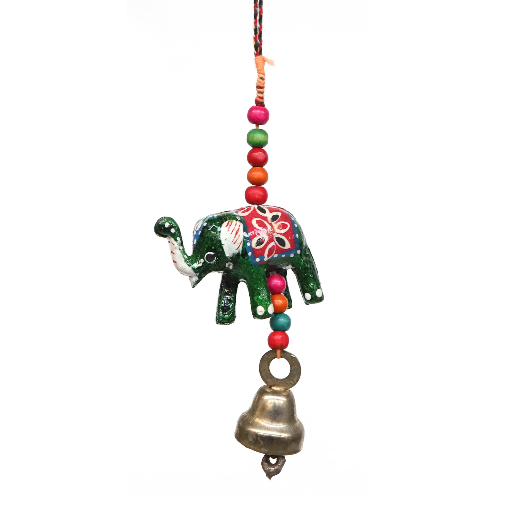 Anhänger 'Elefant' grün mit Glocke, H 13 cm, B 5 cm von fischer's lagerhaus