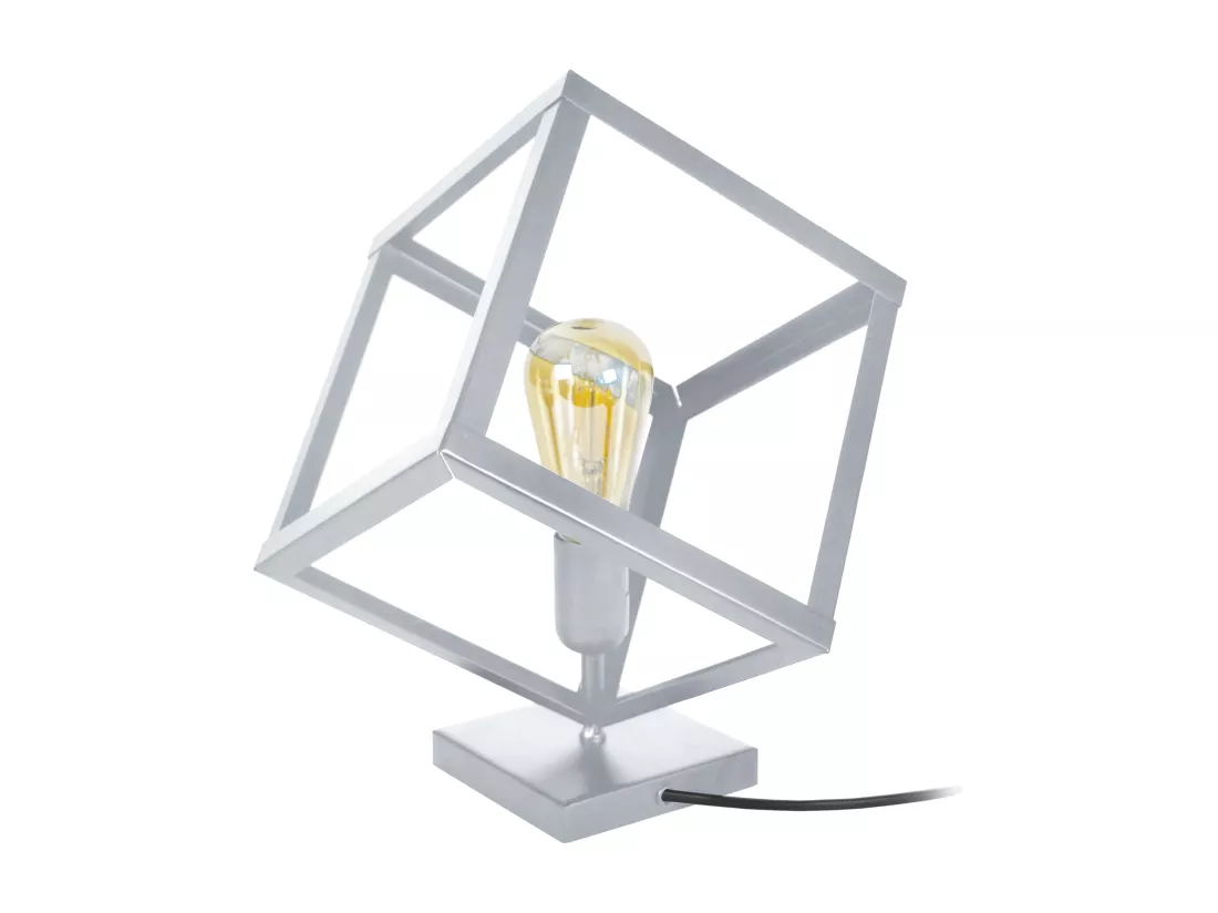 Lampe a poser géométrique métal gris 37 cm.