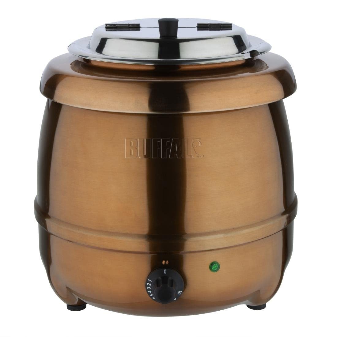 Buffalo Suppenkessel 10 Liter, Kupfer-Finish, 35°C bis 95°C, Elektrischer Buffet-Wärmer mit Nasswärme - Ideal für Suppe, Chili, Porridge oder Bohnen - Gewerbliche & private Nutzung, CP851