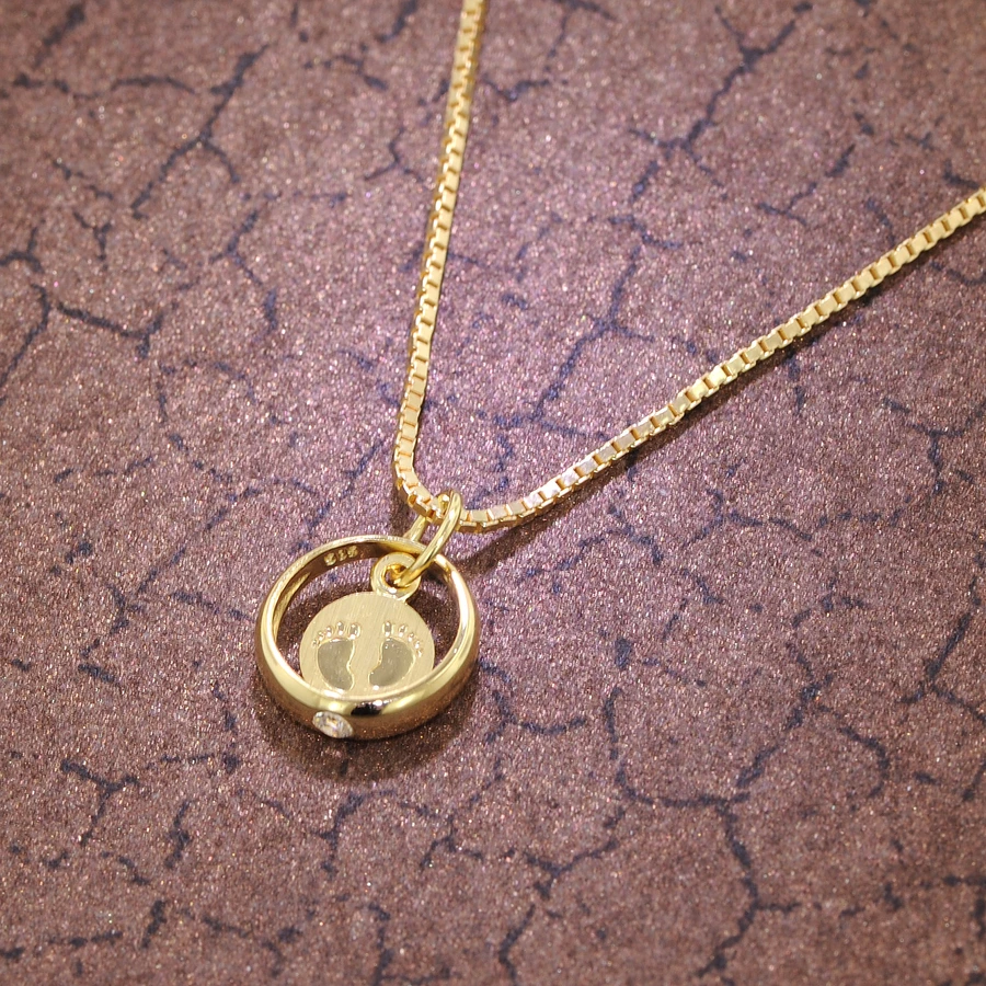 trendor Taufring Babyfüße Gold 585  14 Karat mit vergoldeter Kette gold