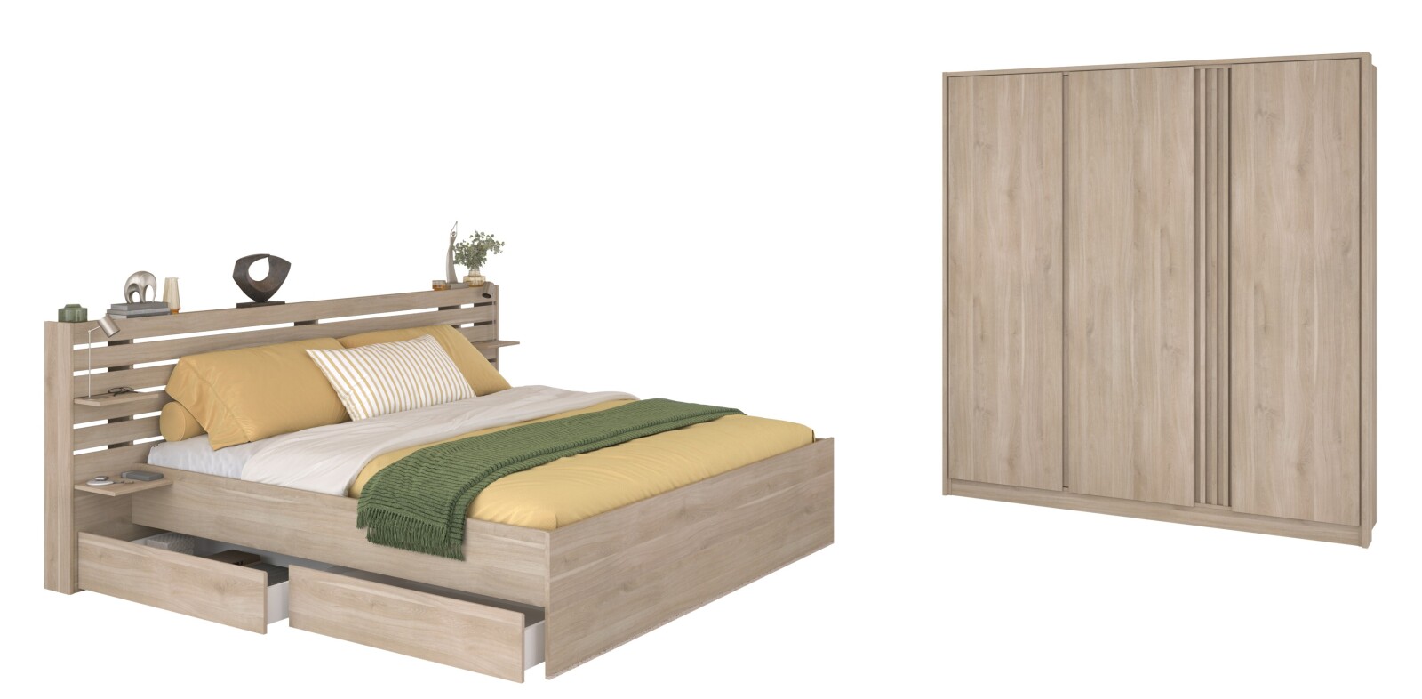2-teiliges Schlafzimmer-Set ESCALE 23 - Japanische Eiche - 140x200 cm