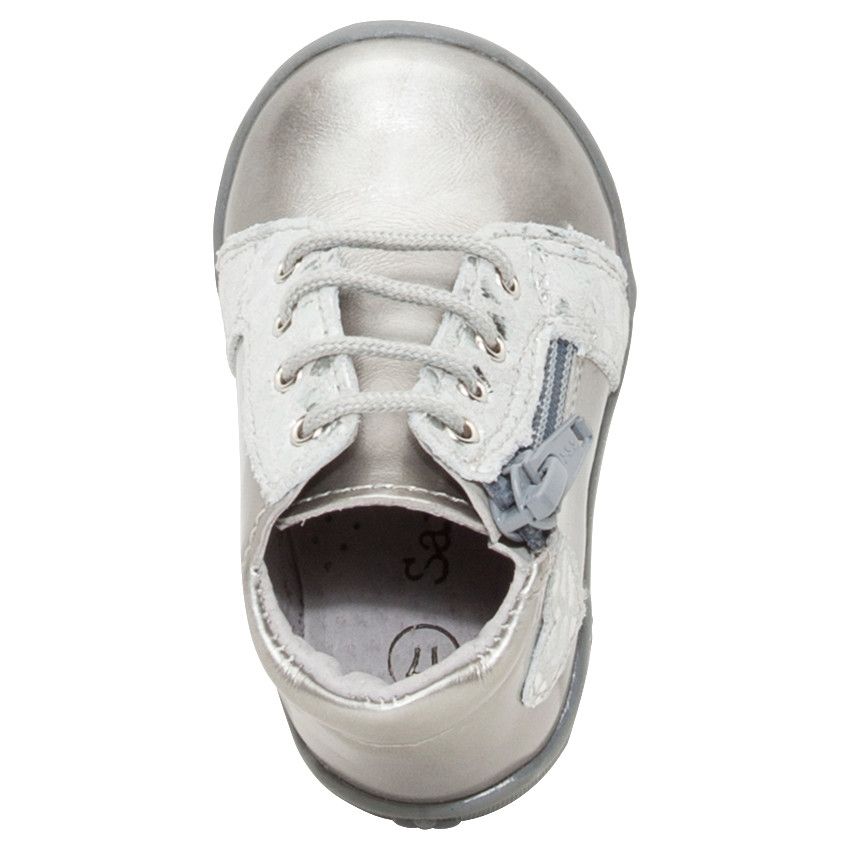 Bottillons argentés en cuir à zip et lacets - Gris