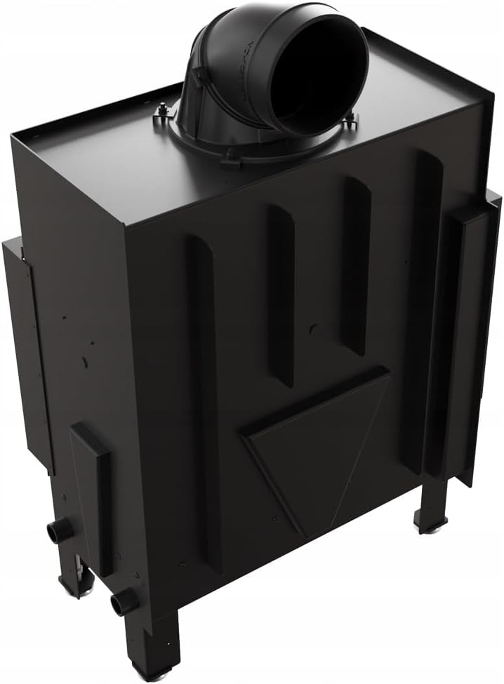 KRATKI Kamineinsatz aus Stahl 10 kW Ø 200 Floki Links -Ecke Kamin mit TERMOTEC, BImSchV Stufe 2 & Ecodesign - Energieklasse A+, Schwarz