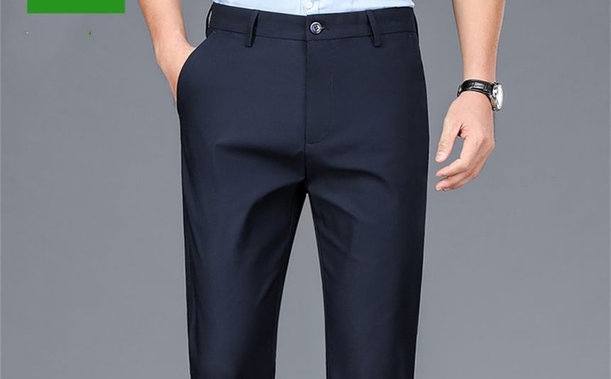 Acrius - Mid Rise Plain Straight Leg Dress Pants