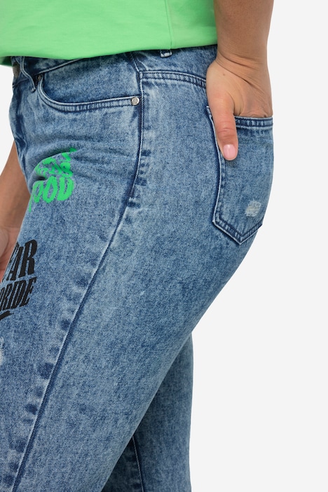 Jeans, bunte Drucke, 5-Pocket, Elastiksaum