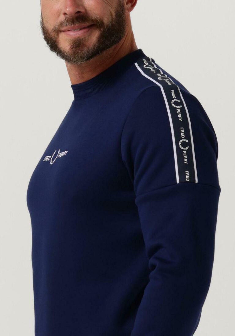 FRED PERRY donkerblauwe fred perry sweater tape sleeve sweatshirt