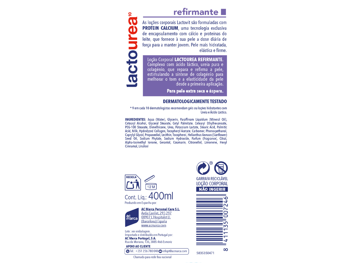 LOÇÃO CORPORAL LACTOVIT LACTOUREA REFIRMANTE 400 ML
