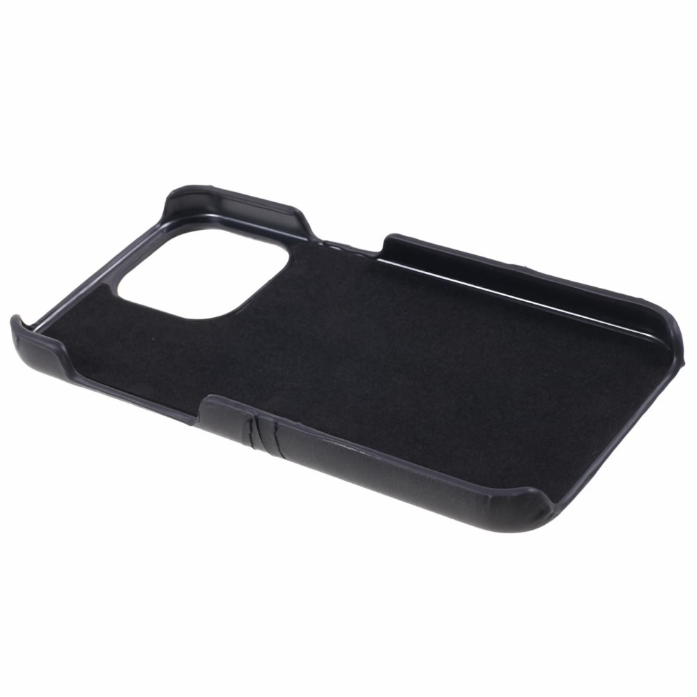 iPhone 15 Pro Leder Hülle Snap Case   Kartenfach - Schwarz