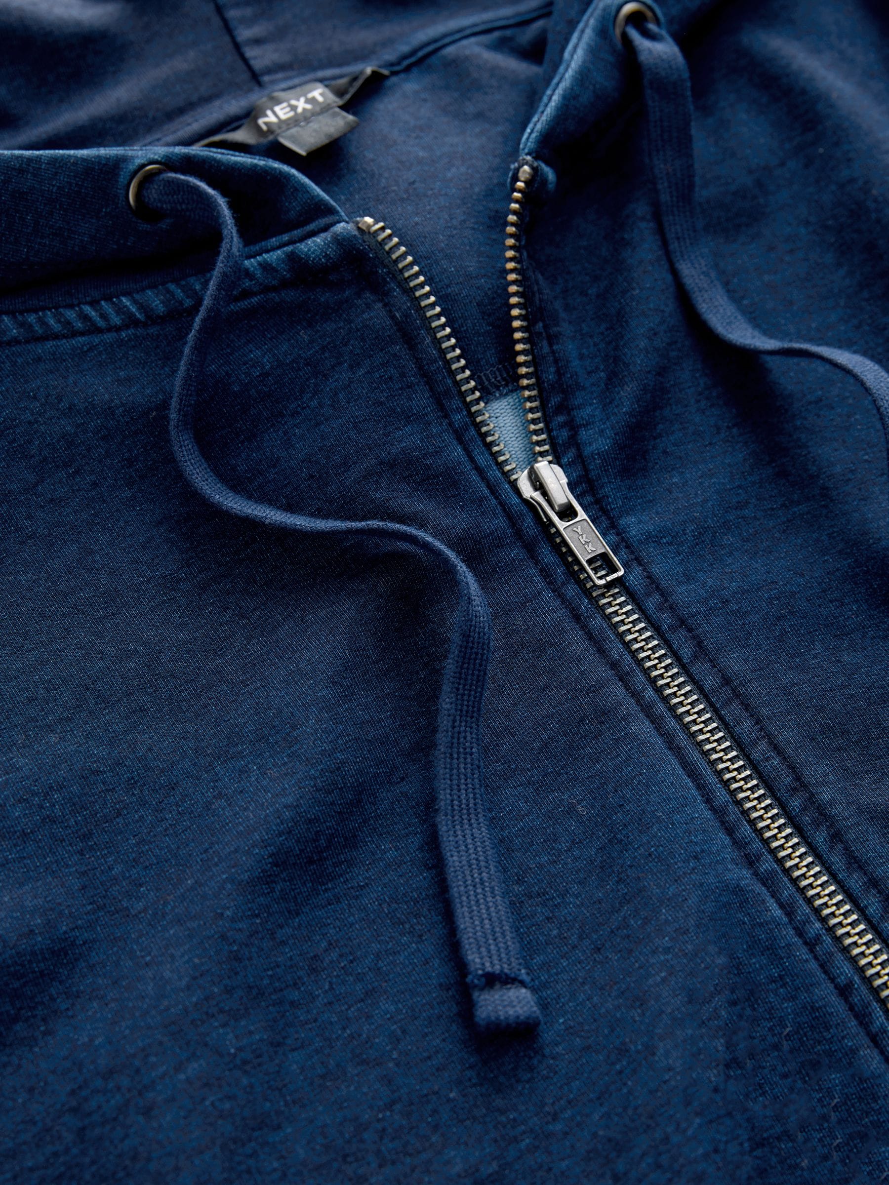 Donkerblauw - Denim Jersey Zip Through Hoodie
