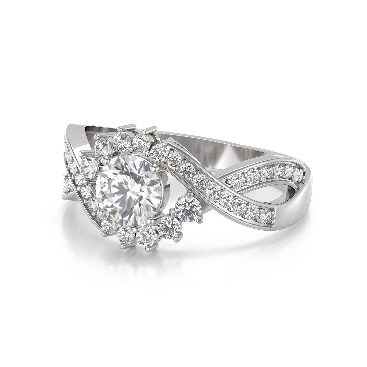 Bague Moissanite et diamants sur Argent 925 3.2grs