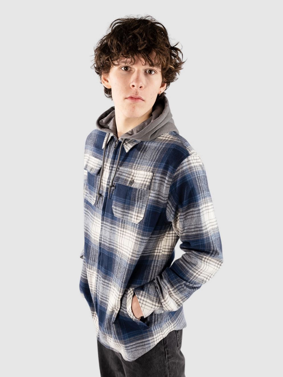 Empyre Browser Hooded Flannel Shirt navy