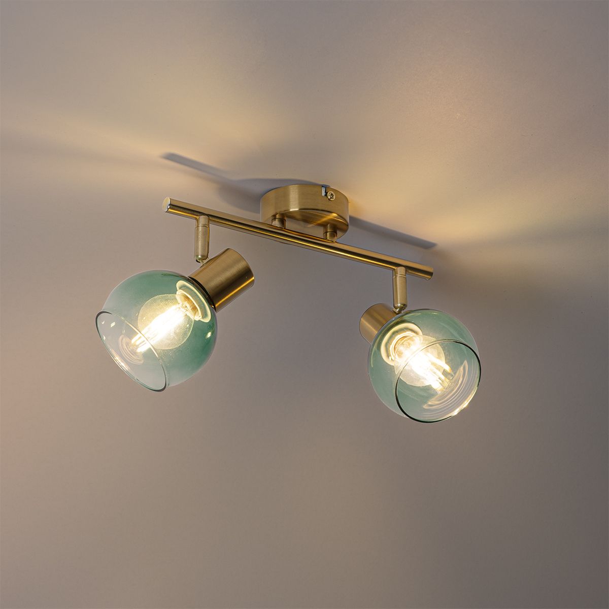 Art Deco spot goud met groen glas 2-lichts - Vidro