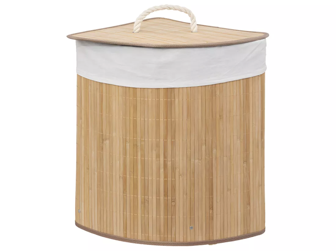 Panier à Linge d'angle 48L en Bambou L 35 x P 35 x H 50 cm