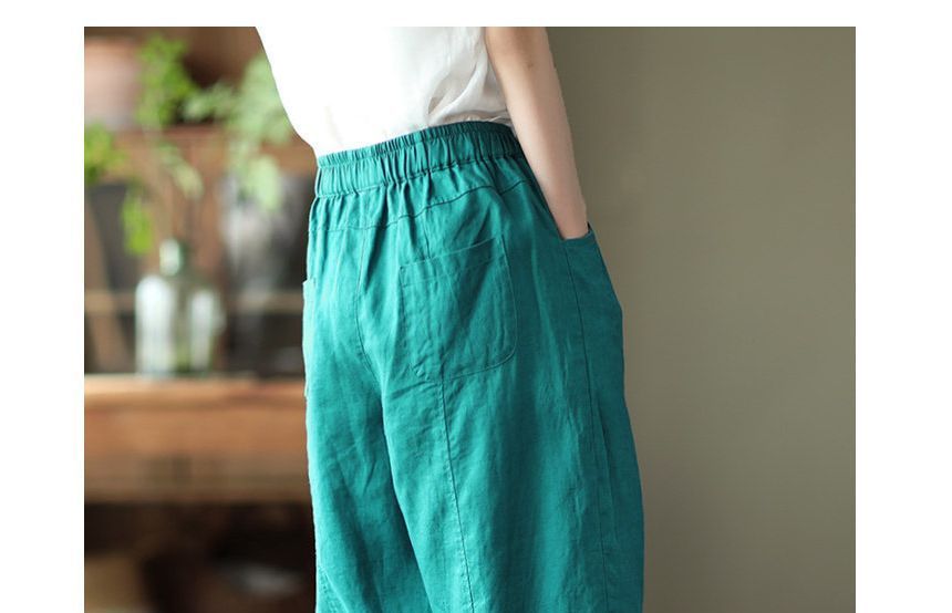 Lewwe - Effen cropped harembroek met elastische taille