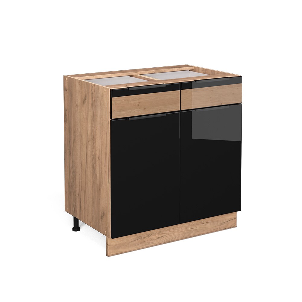 Vicco Schubunterschrank Küchenschrank Küchenmöbel Fame-Line Eiche Schwarz 80 cm modern Hochglanz