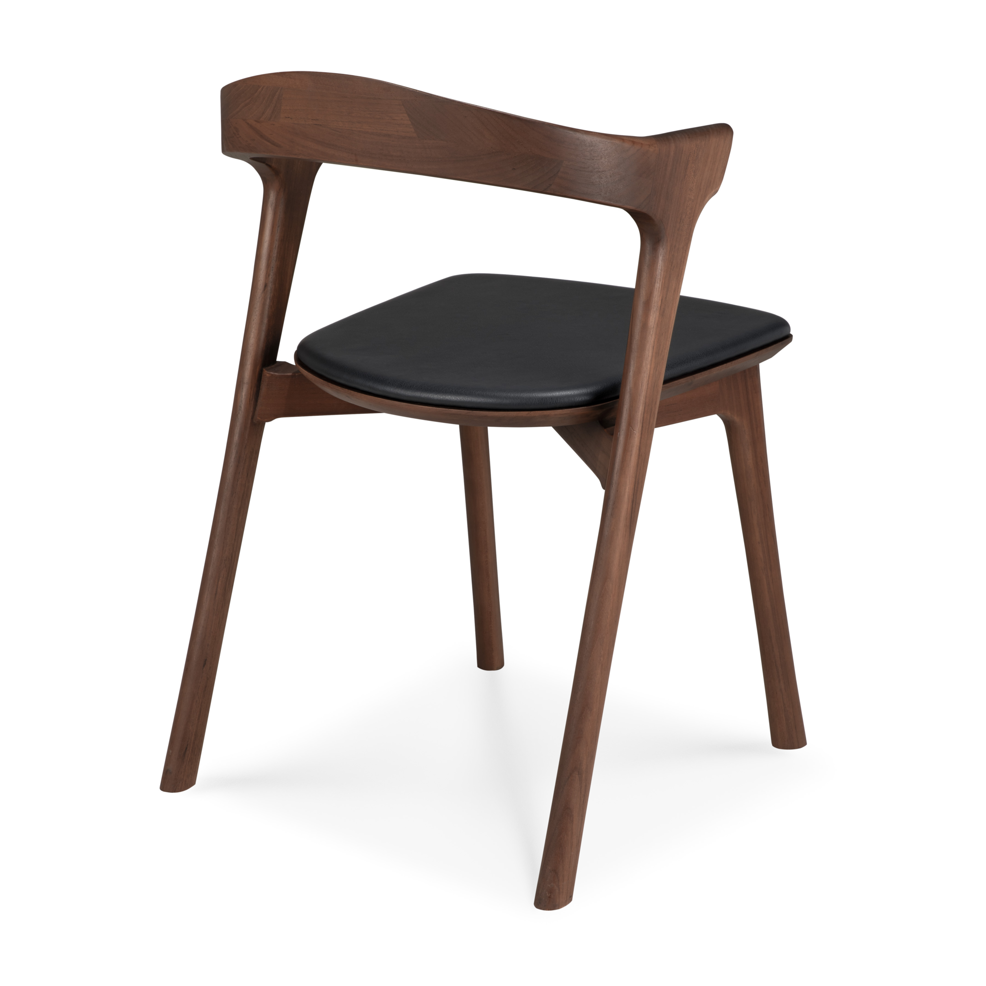 Bok stoel  bruin teak gelakt zwart leer