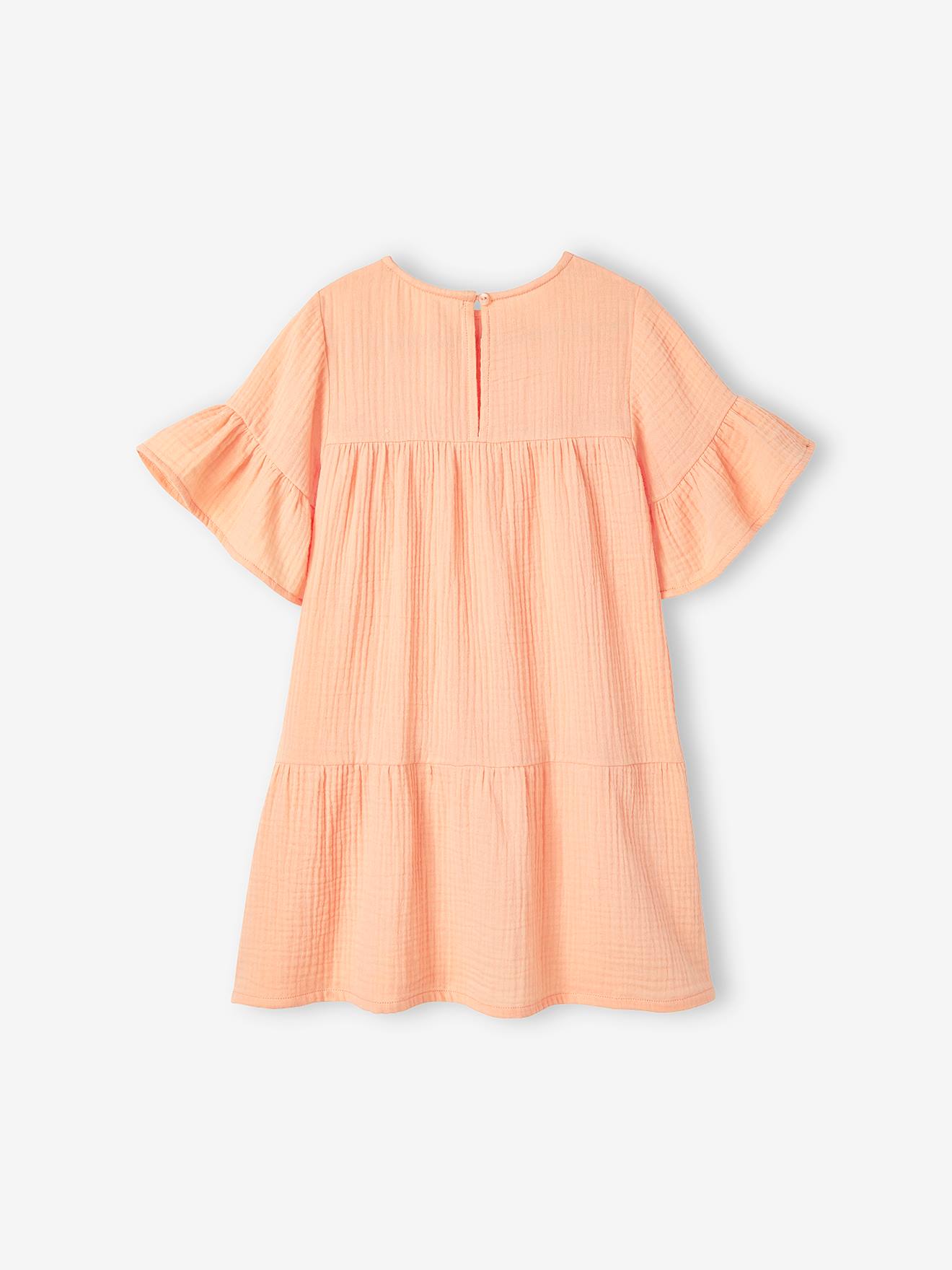Vestido rosa framboesa em chiffon de algodão para meninas