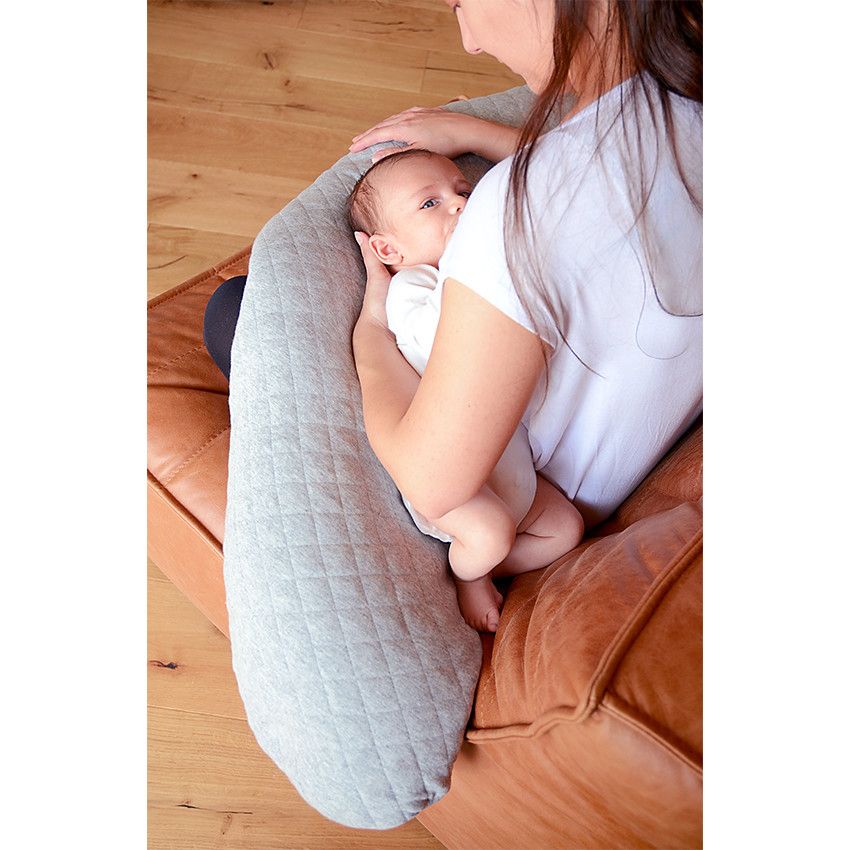 Coussin d'allaitement et de maternité Big Flopsy™ fleur de coton - Gris chiné - Ecru