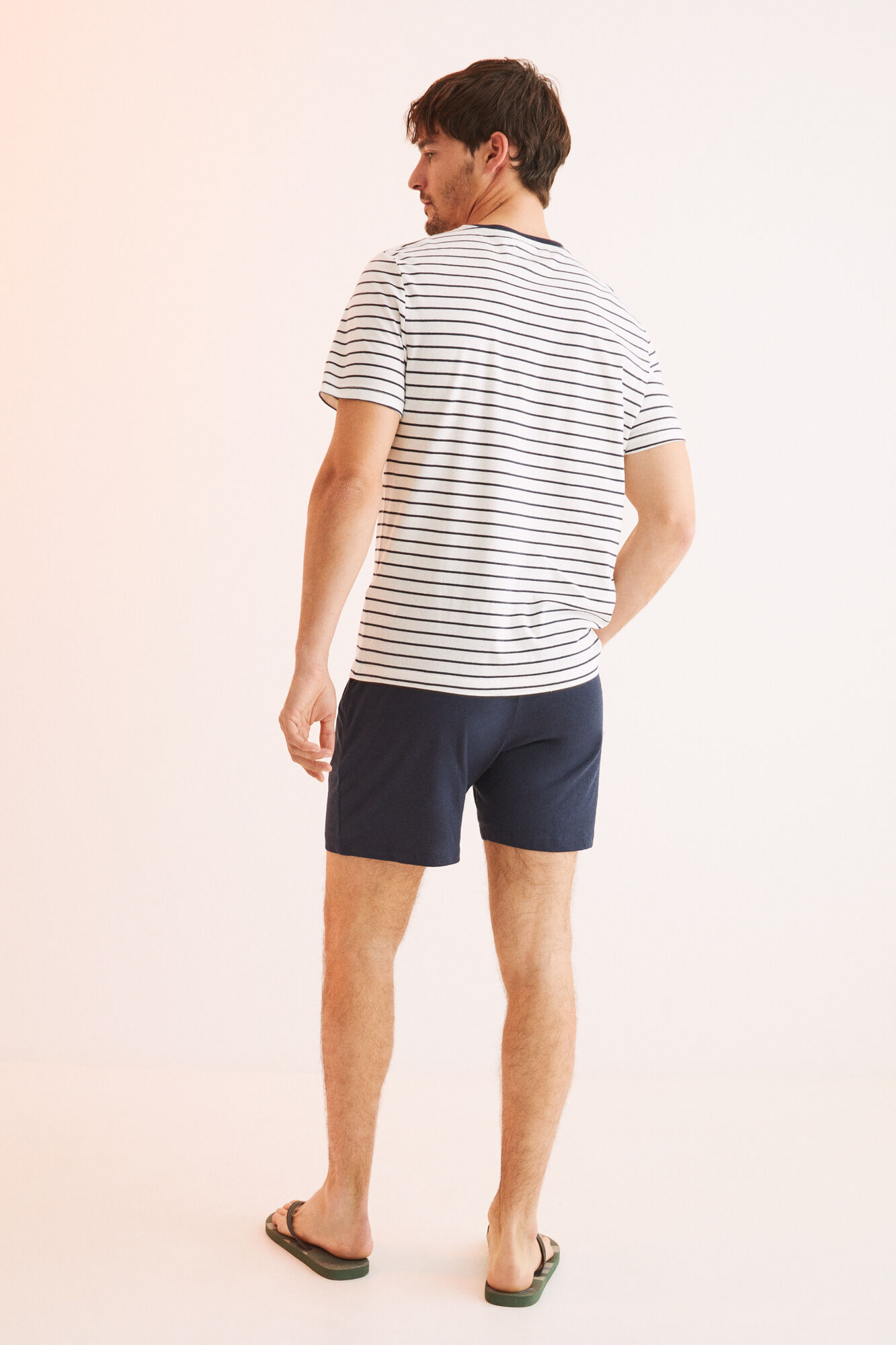 Pijama curto masculino de algodão listrado - azul