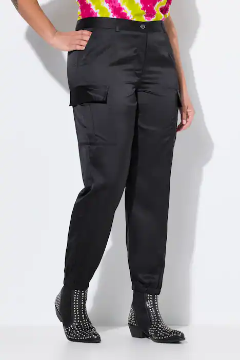 Cargohose, Satin, 6 Taschen, schwarz