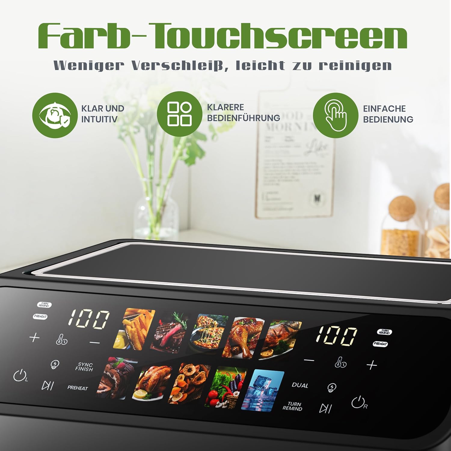 Heißluftfritteuse Airfryer, Dual Zone Heißluftfritteuse 9L – Doppelkammer XXL 2000 W, LED-Touchscreen, 10 Programme, Friteuse Heissluft ohne Öl, Airfryer mit 2 Körben(9L-901A)