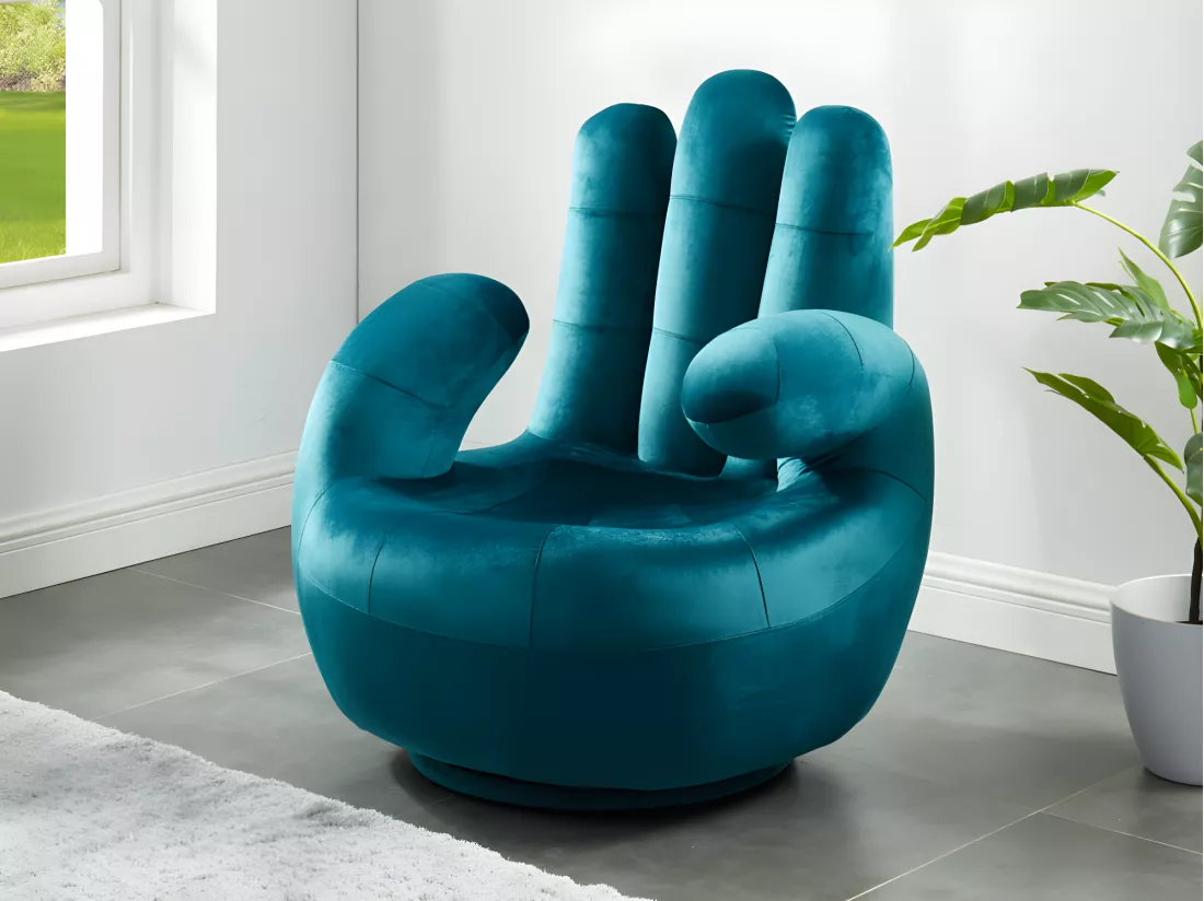 Fauteuil main pivotant CATCHY en velours - Bleu canard