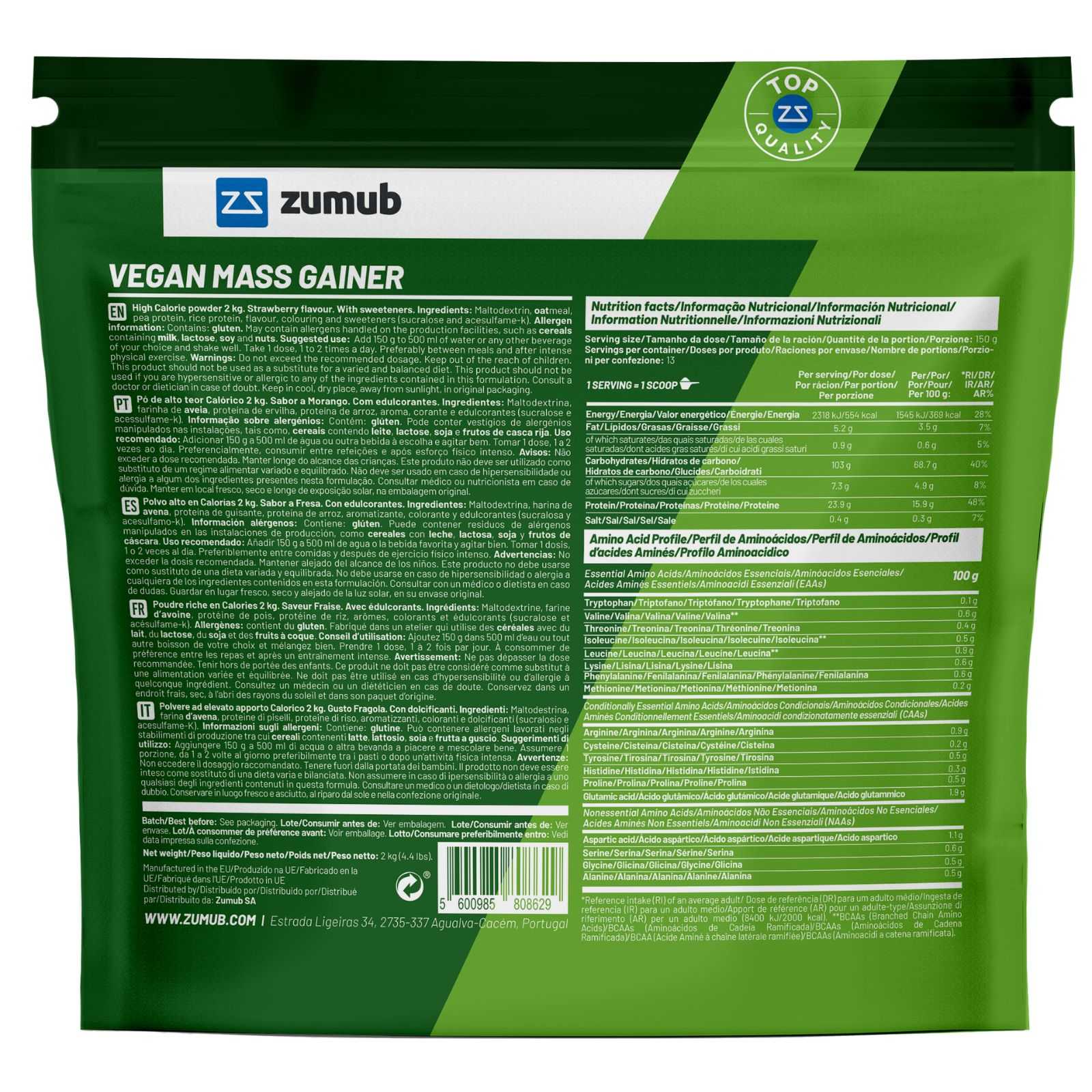Zumub Vegano Ganho de Massa 2kg
