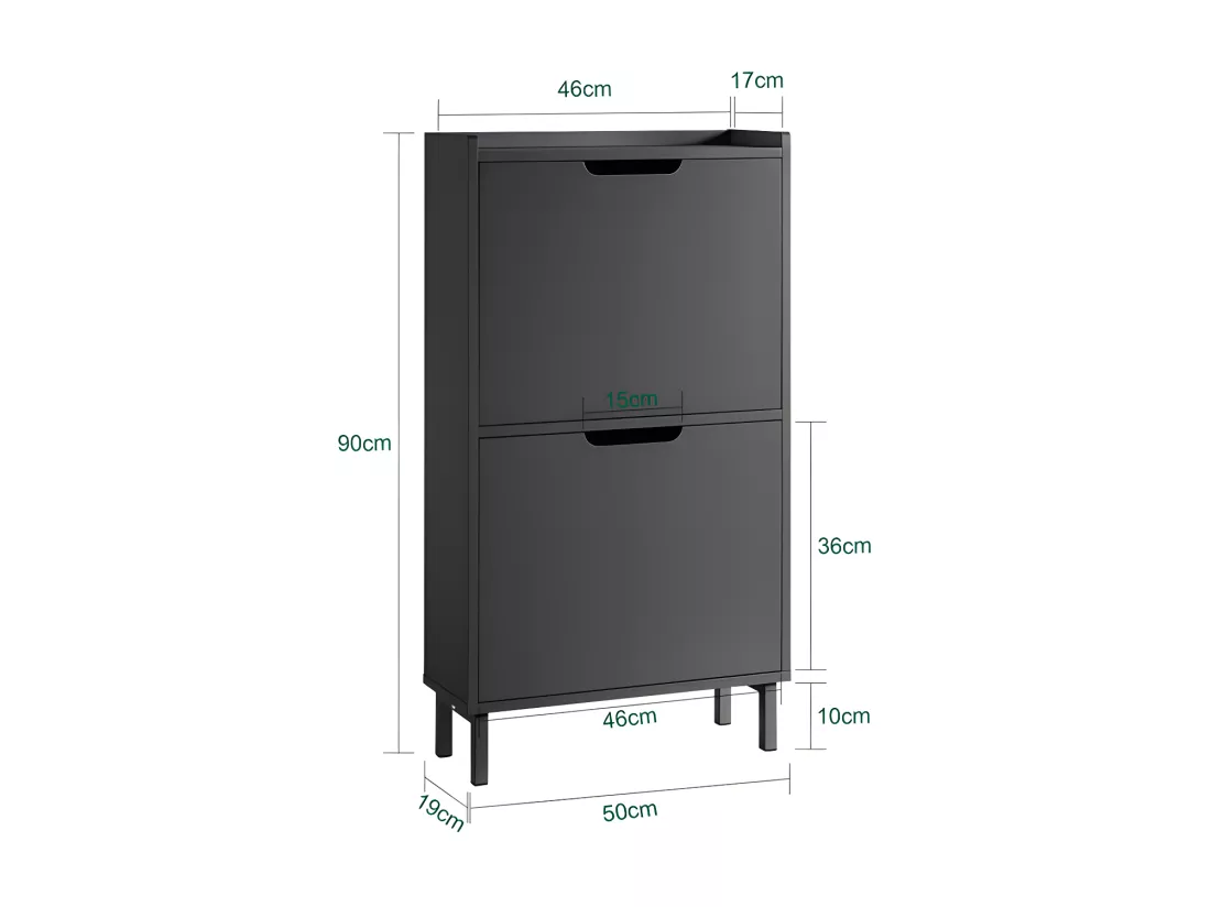 SoBuy Meuble à Chaussures Meuble de Rangement à Chaussures avec 2 Abattants Armoire à Chaussures Commode à Chaussures Meuble d'Entrée Rangement pour Chaussures – Noir, 50x19x90 cm, FSR151-SCH