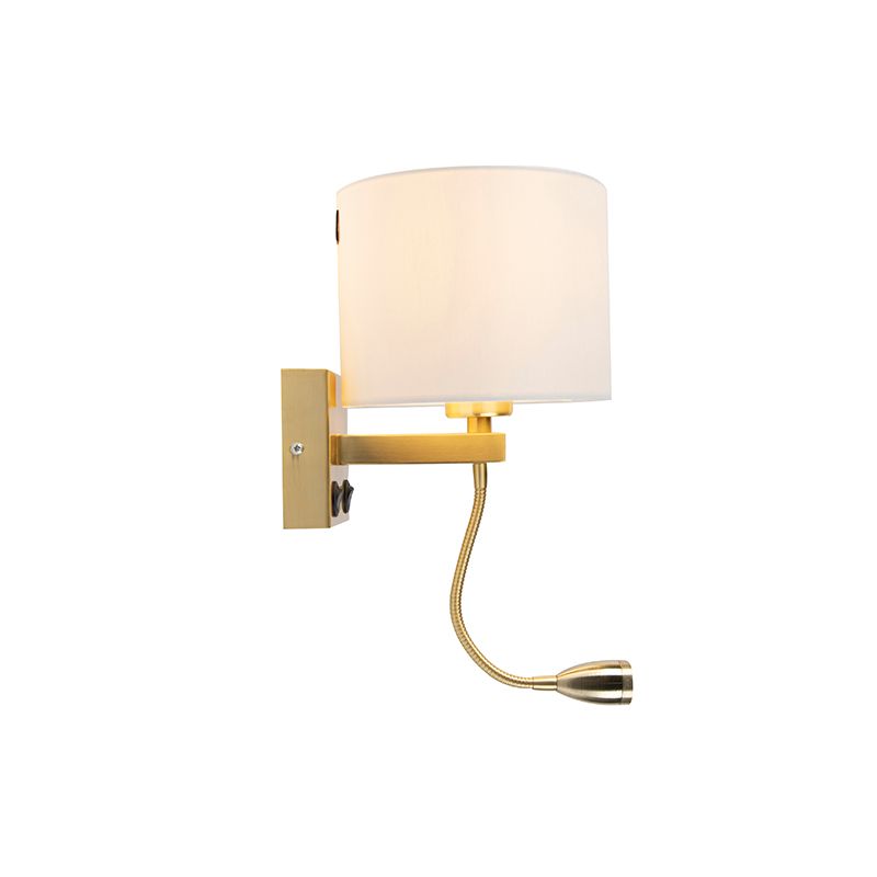 Gouden wandlamp USB met witte kap - Brescia Combi