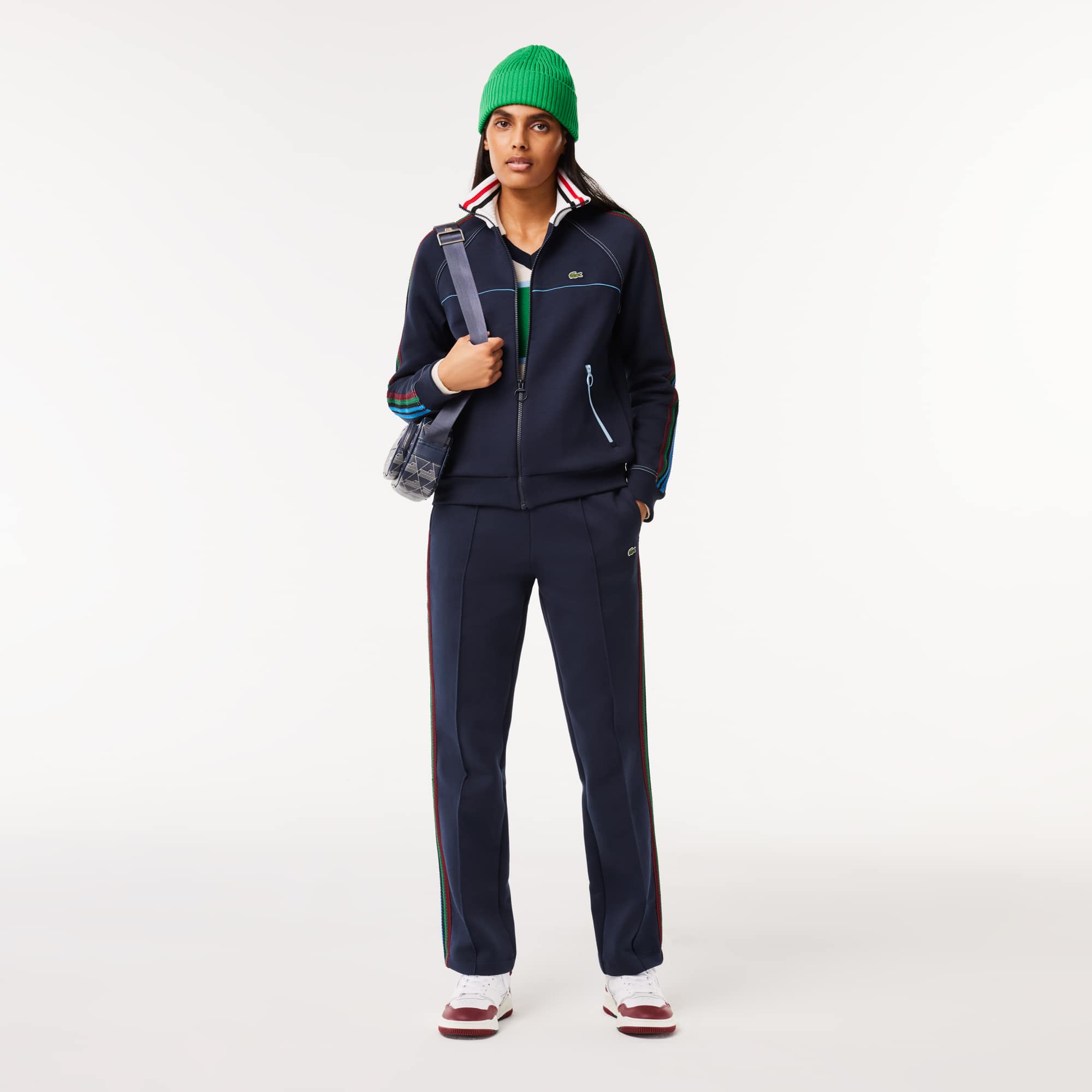 Sweatshirt zippé Paris fabriqué en France à col tricoté contrasté Sweatshirts - Bleu - Lacoste - Femme