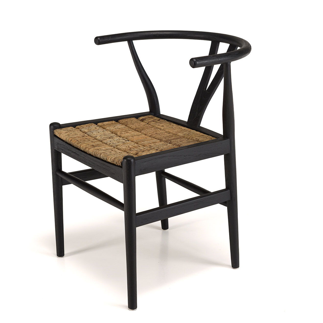 Macabane Chaise bois de teck recyclé dossier arrondi Sixtine noire/marron - 57.5x56.5x75 cm