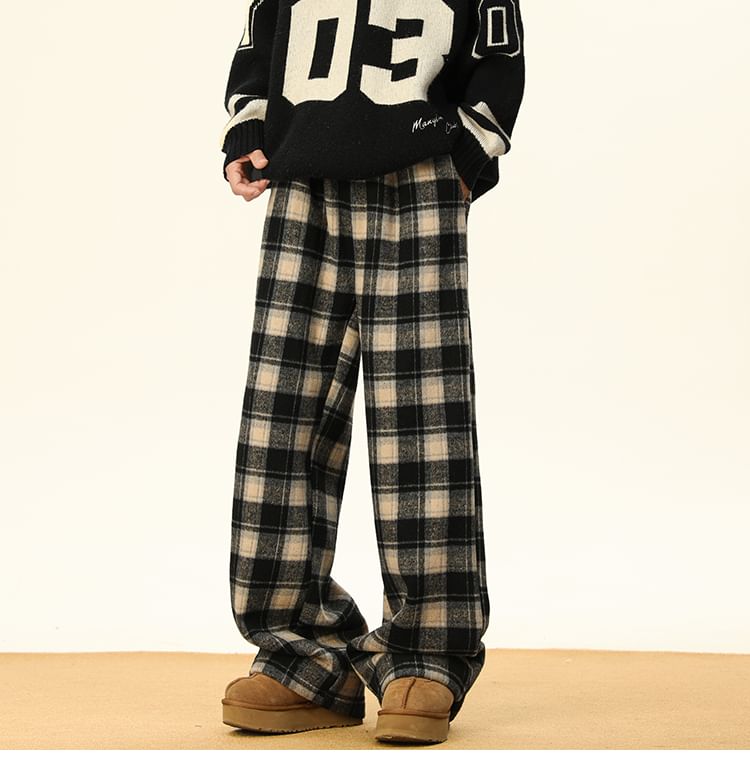 Juku Girls - Geruite broek met rechte pijpen en middelhoge taille