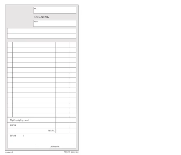Regningsblok 126x200 mm med afgift - 2x50 blade - (10 stk.)